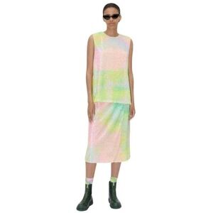 STINE GOYA Drisha Sequined Sleeveless Top Womens Small Pastel Rainbow Fireworks